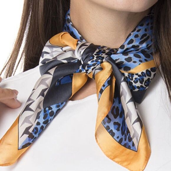 Multi Pattern Scarf Blue and Golden - Picture 2 of 3